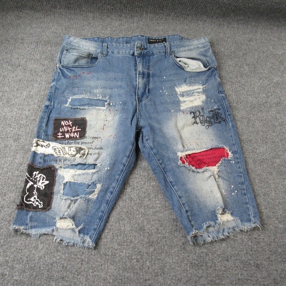 smoke rise ny Other - Smoke Rise Shorts Mens 40 Blue‎ Distressed Patchwork Paint Splatter Denim Frayed